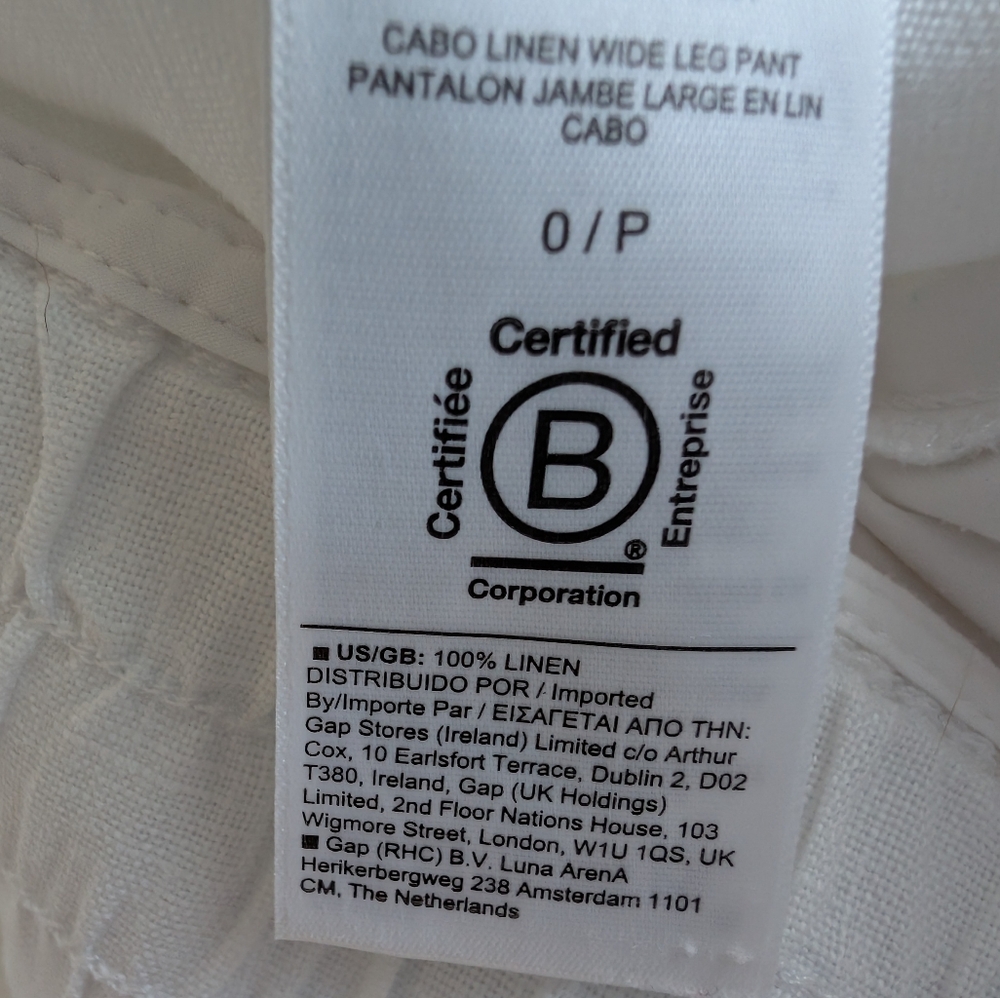 Athleta Cabo 100% Linen Wide Leg Pants Elastic waist Zip pockets, White, size 0 - Picture 10 of 15